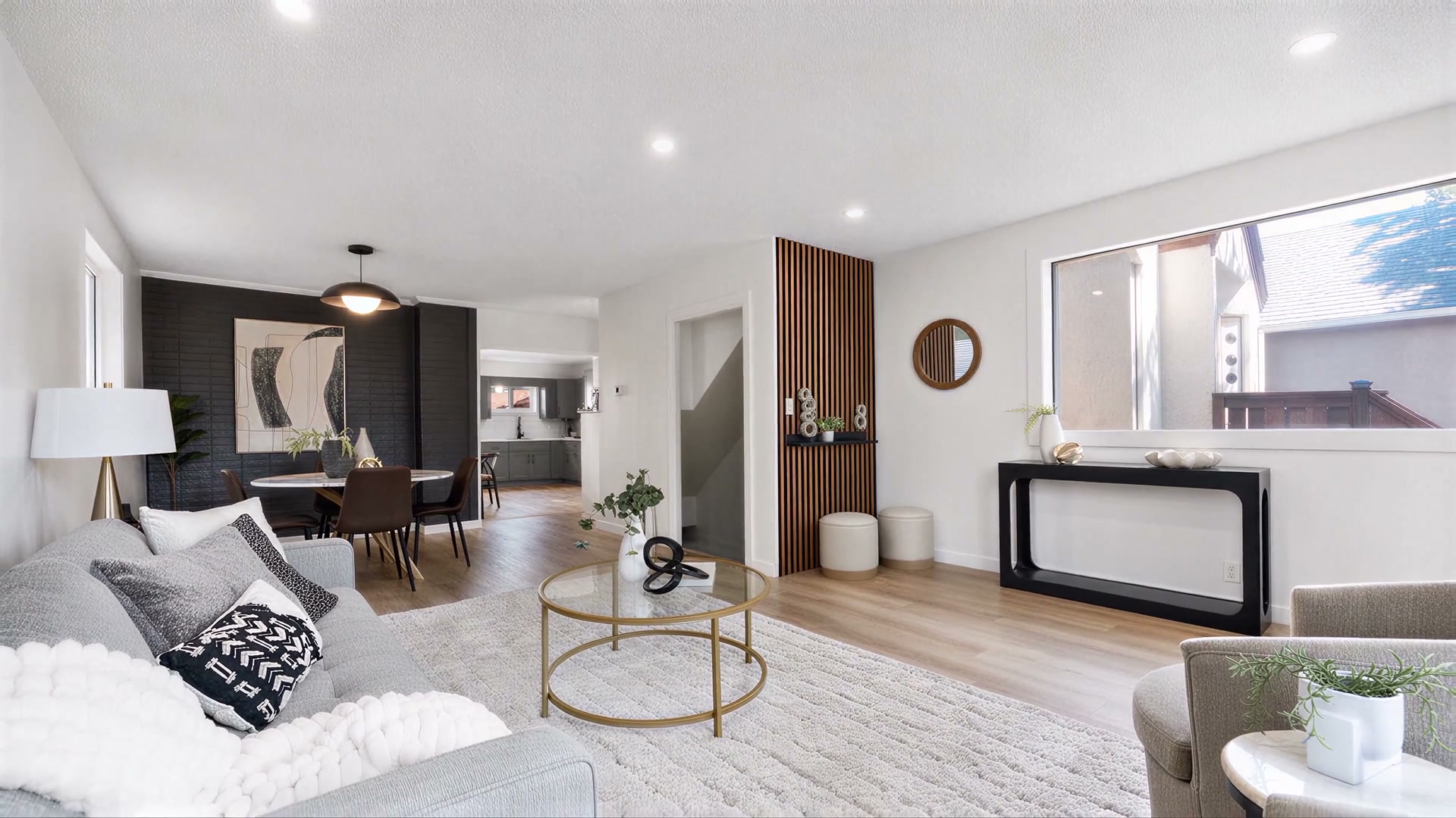 Finished living room shown in the renovation film